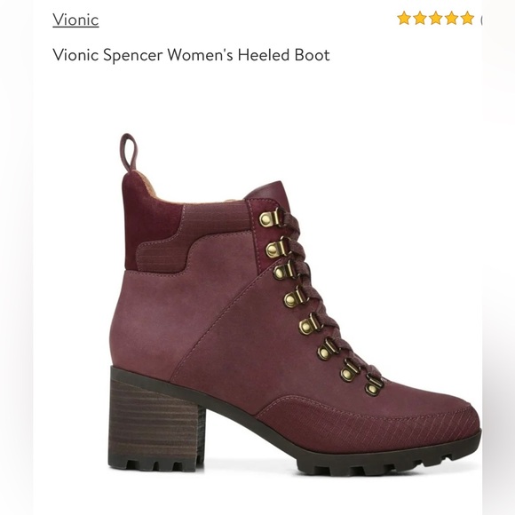 Vionic Womens Spencer Burgundy Combat Boots Size 6.5 Medium (B, M) - Picture 10 of 16